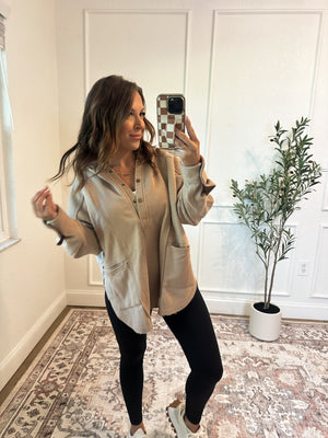 Kick It With Me Hooded Knit Top - Taupe