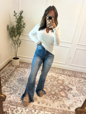 Felicity High Rise Front Slit Flare Jeans