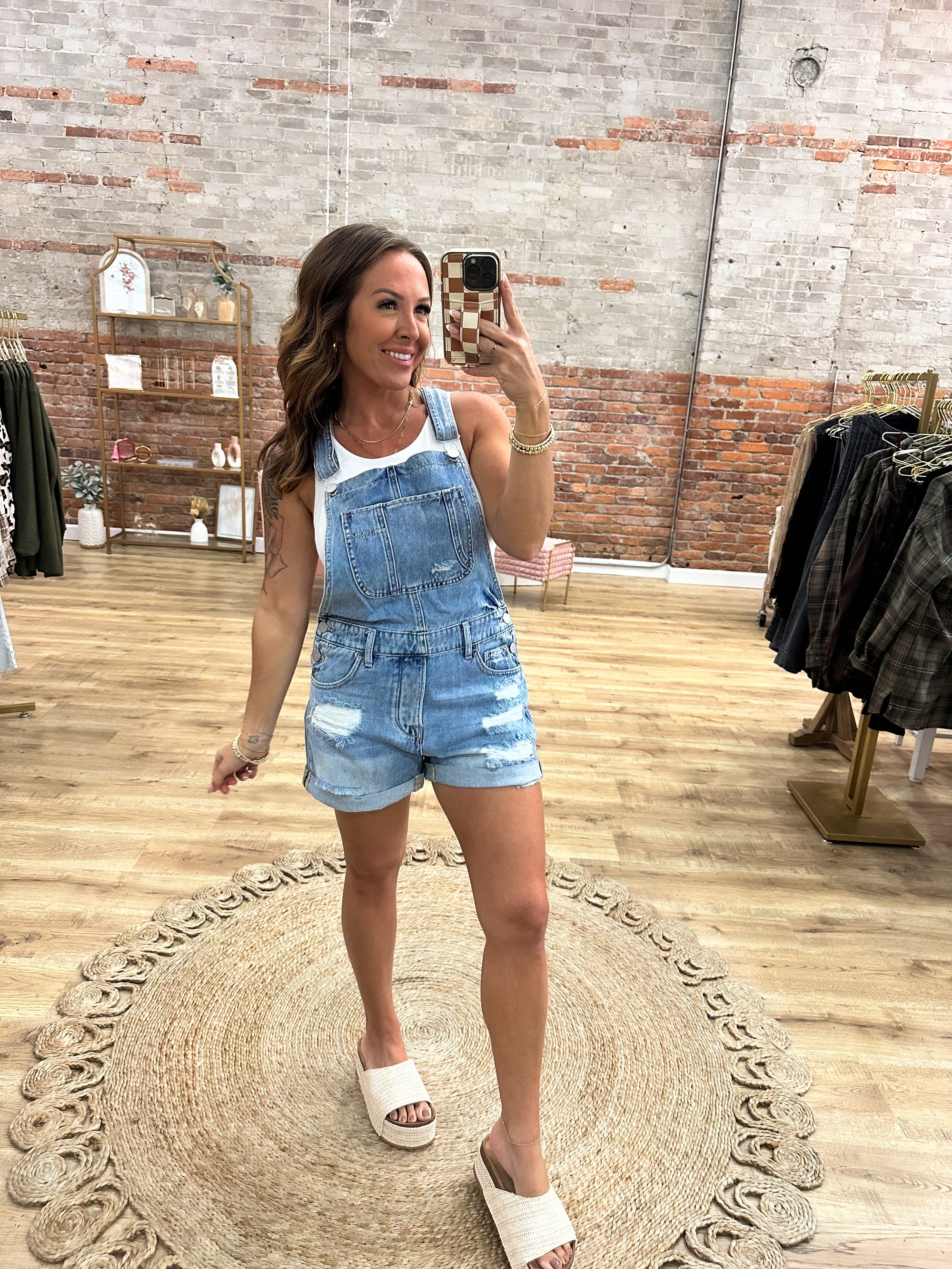 Bound To Happen Cuffed Short Overalls