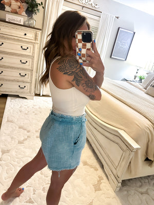 Sunshine Awaits Acid Washed Gauze Shorts - Dusty Teal