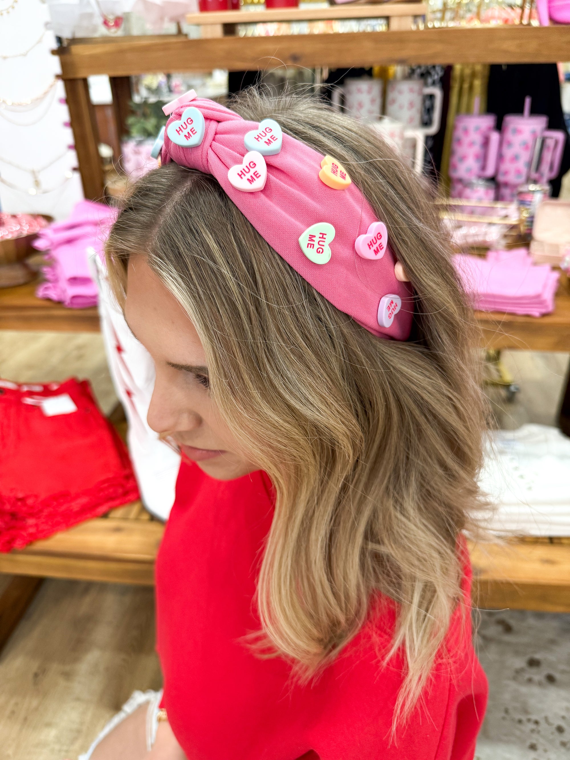 Conversation Hearts Headband - Fuchsia