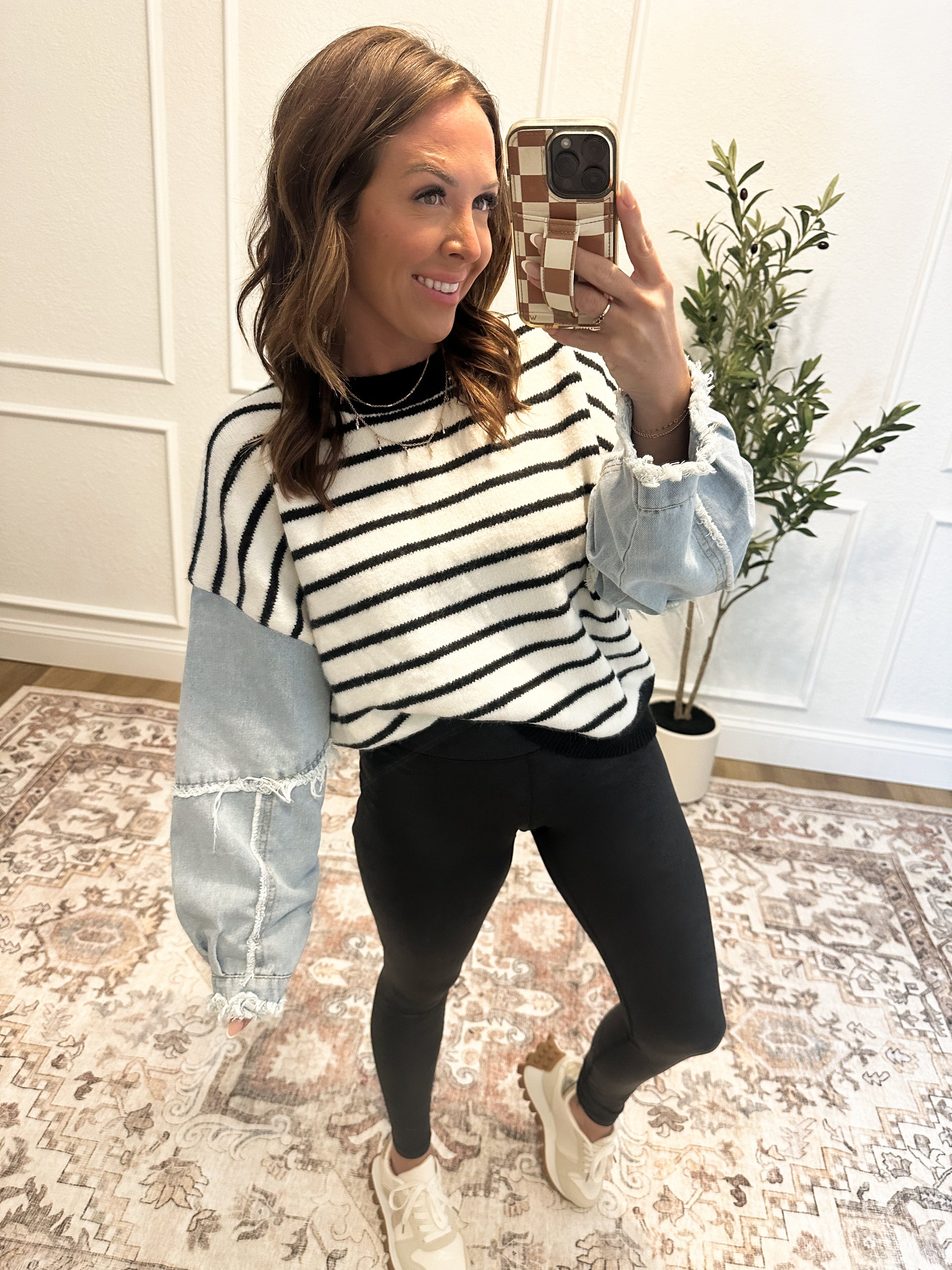 Just Like That Striped Denim Sleeve Sweater