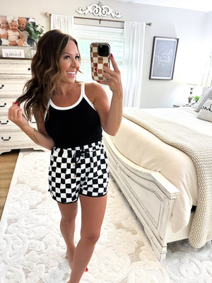 Missy Checkered Drawstring Shorts - Black