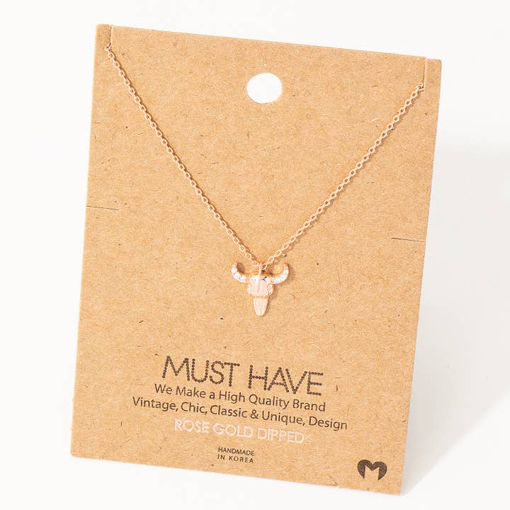 Rhinestone Bull Skull Necklace