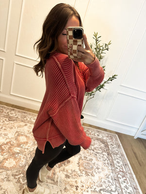 Falling Fast Oversized Cropped Sweater - Red