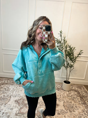 Wait For No One Acid Wash Hoodie - Turquoise