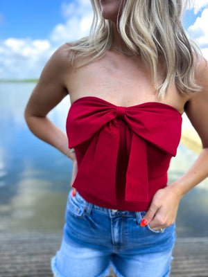 Thinking Out Loud Bow Detail Tube Top - Wine
