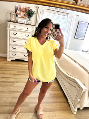 Walk In The Park Ribbed Top - Yellow