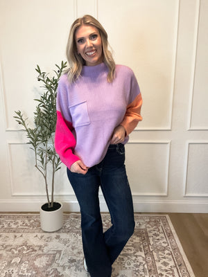 Starting Over Contrast Colored Sweater - Lilac