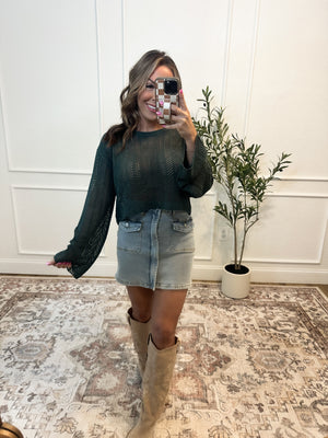 Feels Like Love Open Knit Cropped Sweater - Jade