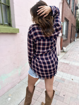 Think It Over Raw Hem Plaid Top