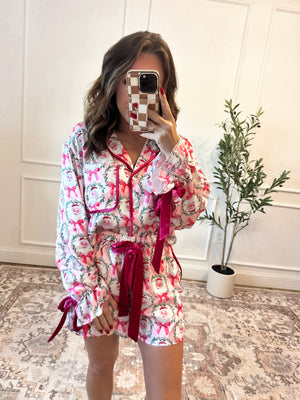 Naughty or Nice Satin Pajama Set - Pink QUICK PREORDER