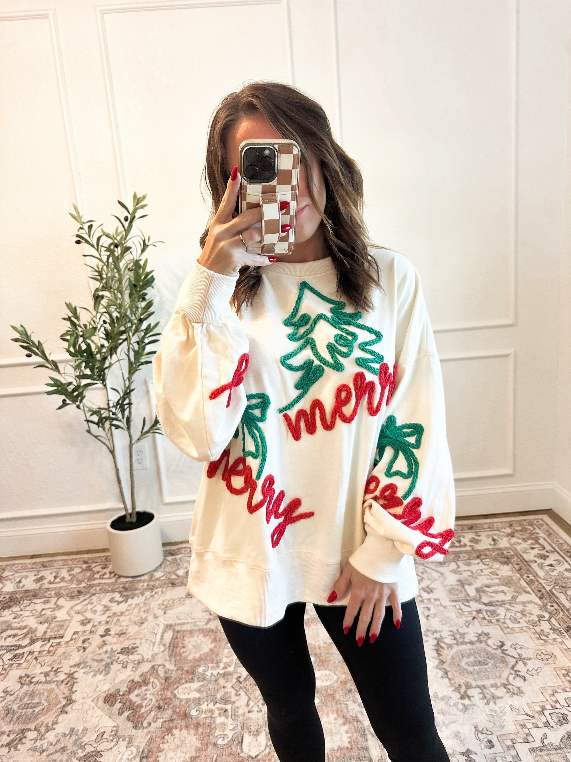 Christmas Tree & Ornaments Embroidered Pullover