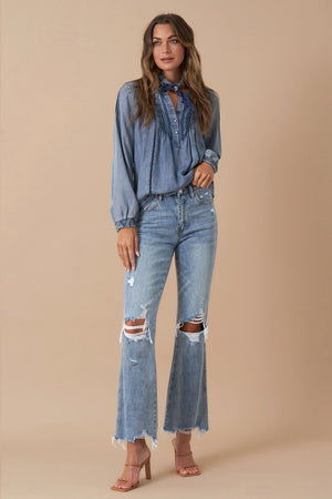 Chelsie Mid Rise Crop Flare Denim Jeans