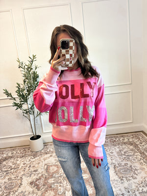 Holly Jolly Sequin Striped Sweater - Pink