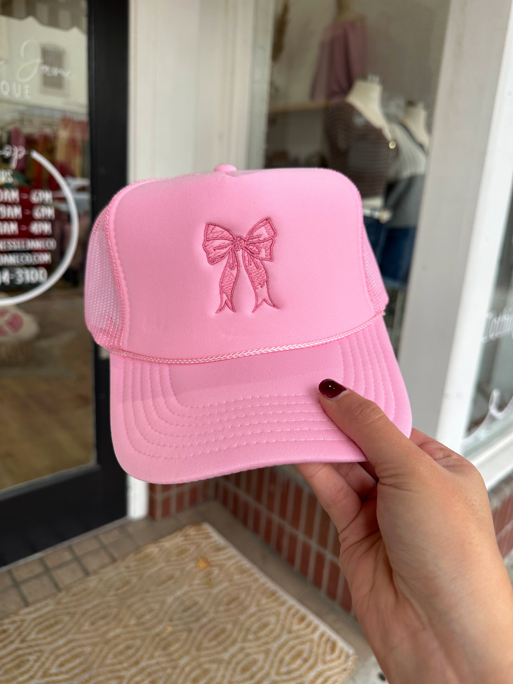 Girly Bow Embroidered Trucker Hat