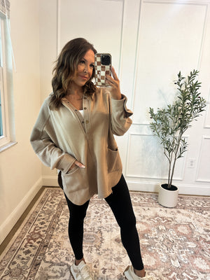 Kick It With Me Hooded Knit Top - Taupe