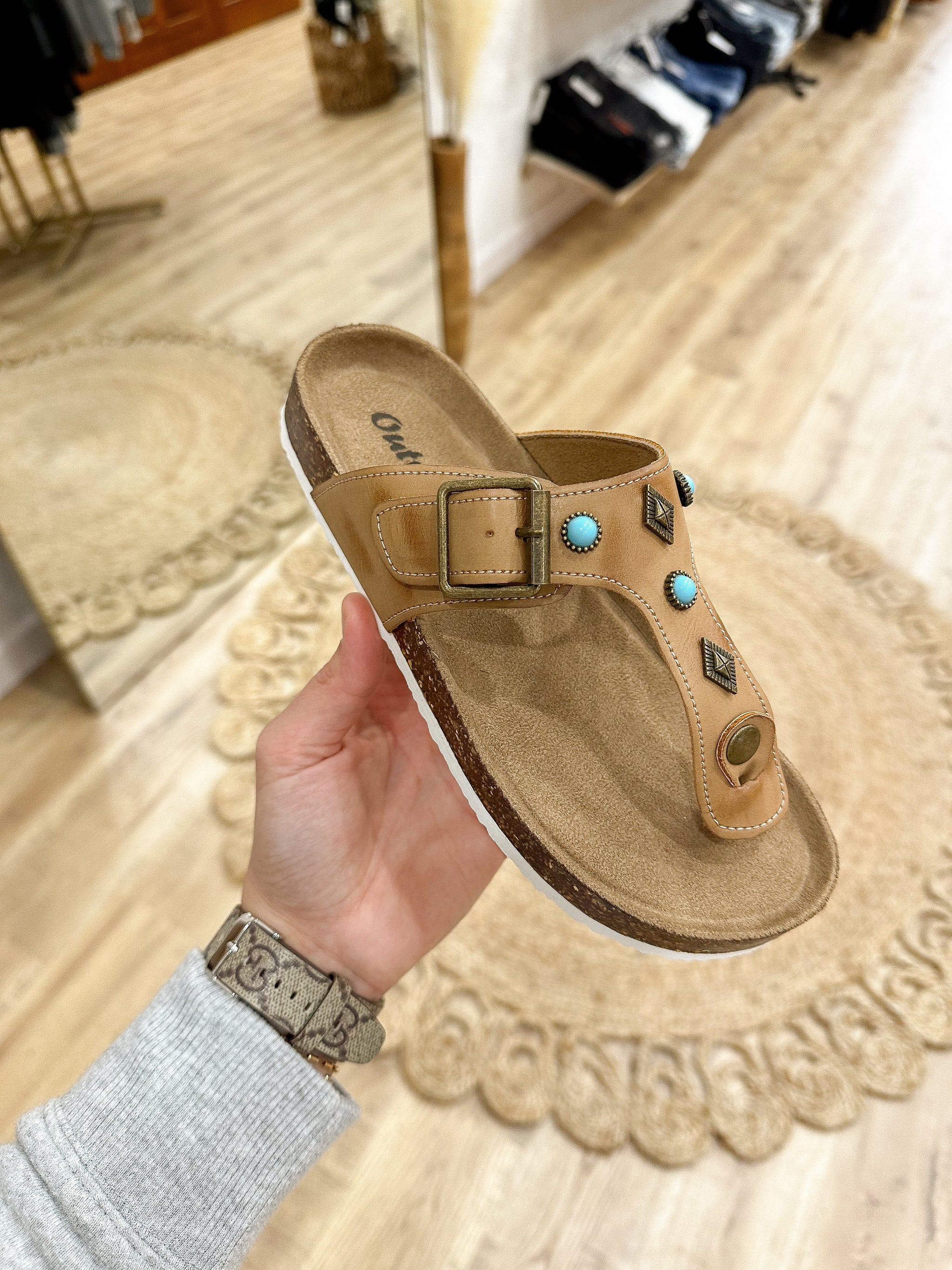 Rayna Leather & Turquoise Sandal