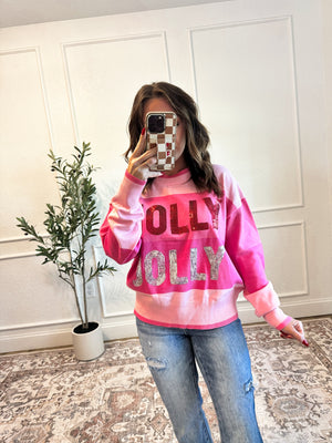 Holly Jolly Sequin Striped Sweater - Pink