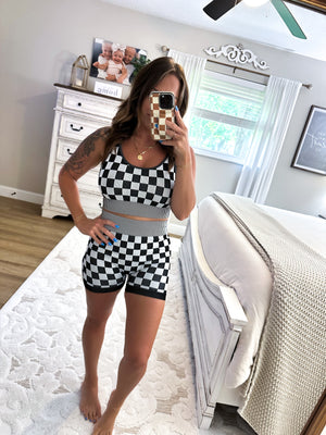 Checkmate Cropped Two Piece Set - Black