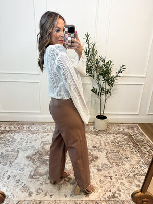 Alicia Mid Rise Pleather Wide Leg Pants - Taupe