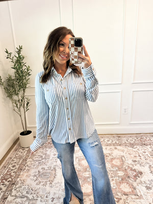 Somewhere With You Striped Button Down Top - Blue