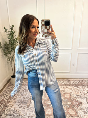 Somewhere With You Striped Button Down Top - Blue