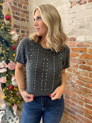 Give You Joy Rhinestone Beaded Sweater - Charcoal