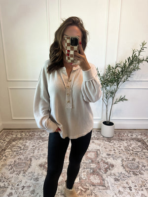 Let's Stick Together V-Neck Henley Top - Ivory