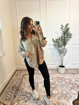 Kick It With Me Hooded Knit Top - Taupe