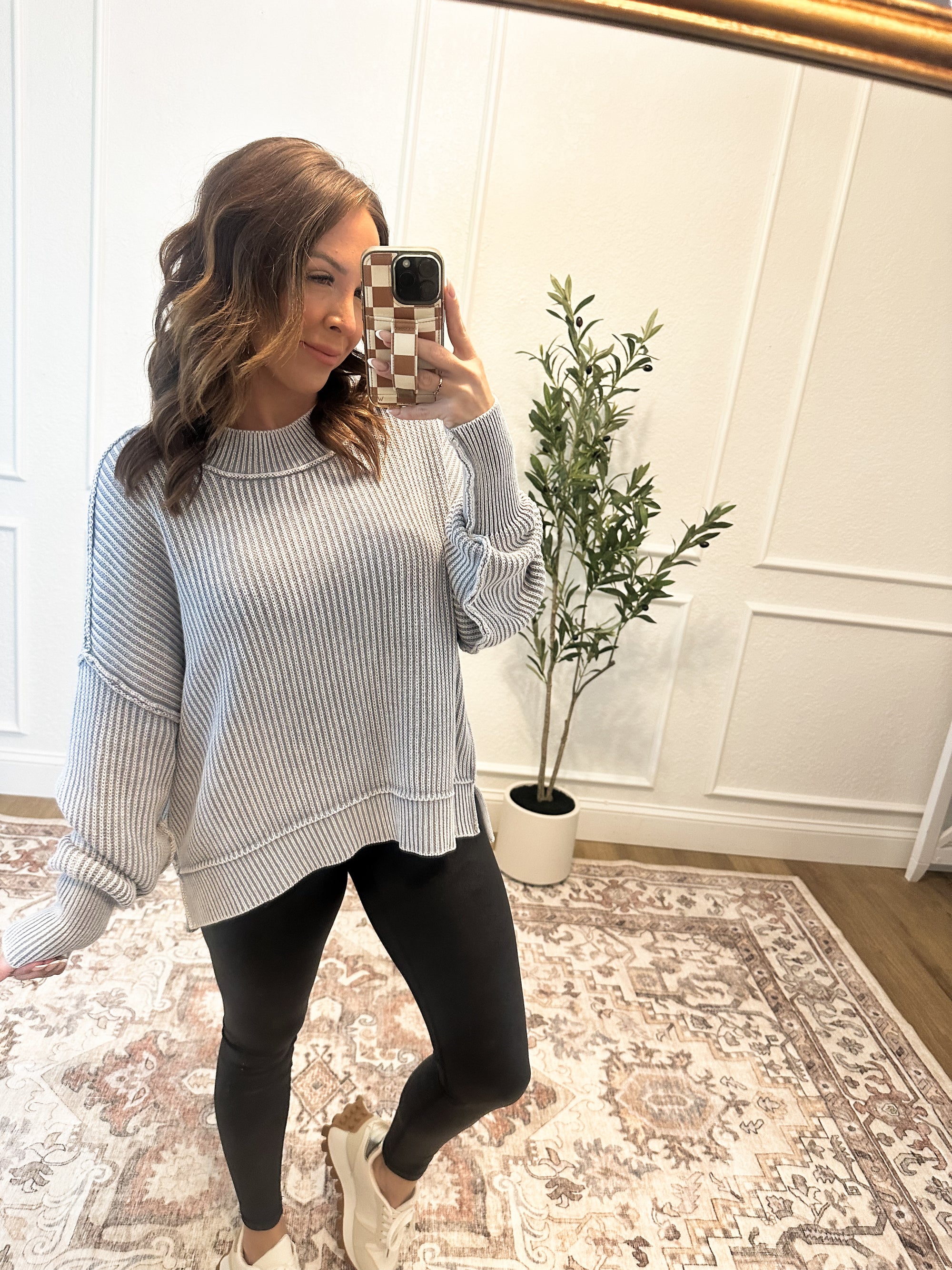 Falling Fast Oversized Cropped Sweater - Gray