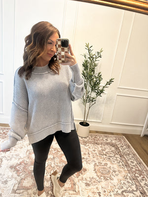 Falling Fast Oversized Cropped Sweater - Gray