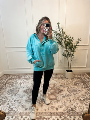 Wait For No One Acid Wash Hoodie - Turquoise