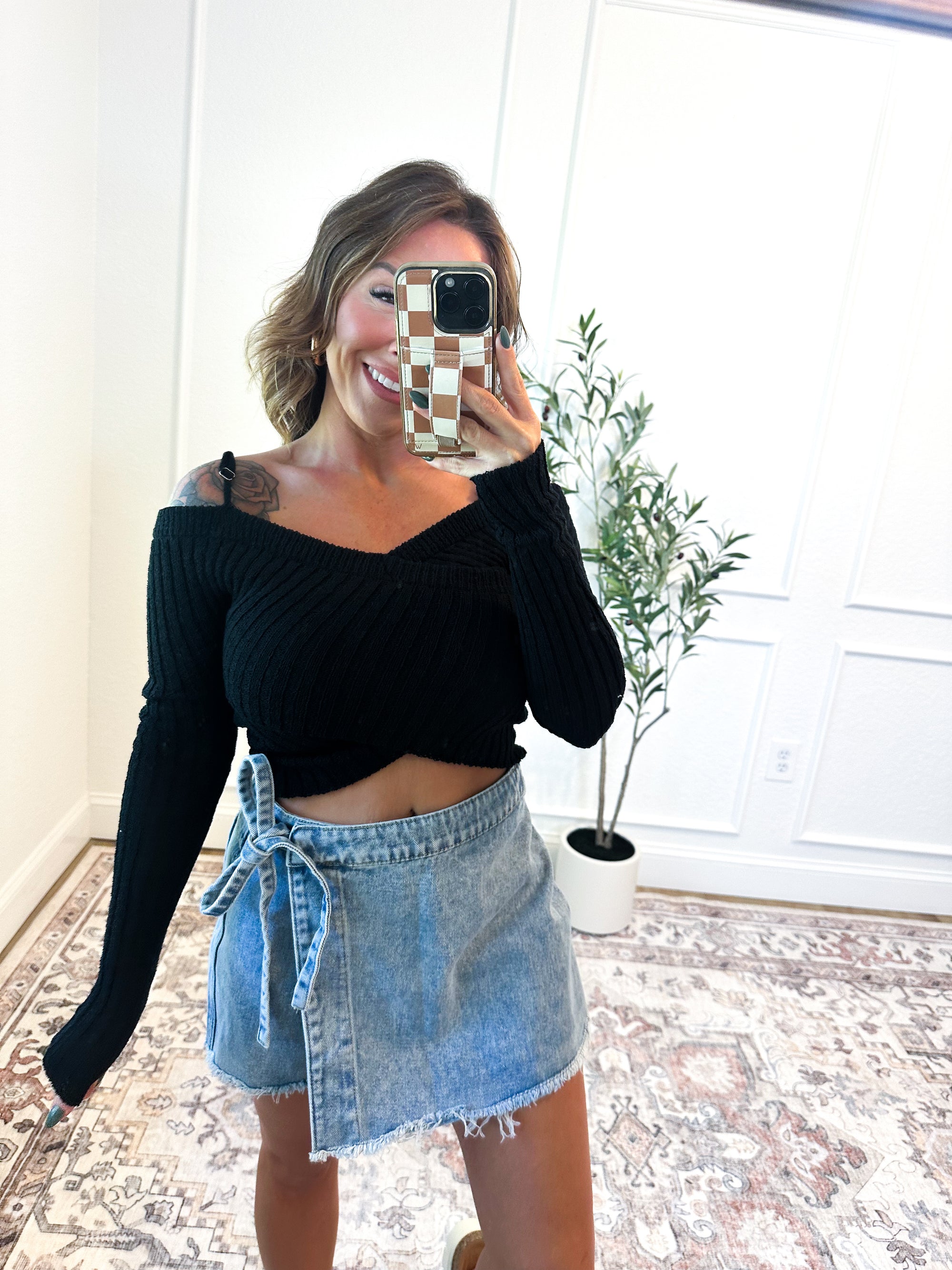 Bad Habit Ribbed Off Shoulder Sweater Crop Top