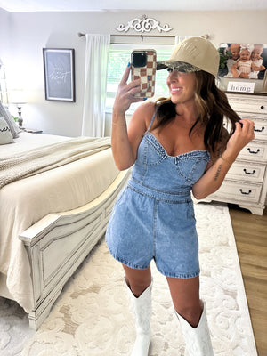 Up To No Good Lace Up Denim Romper