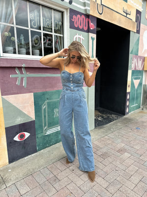 Call Me Darlin' Wide Leg Denim Overalls