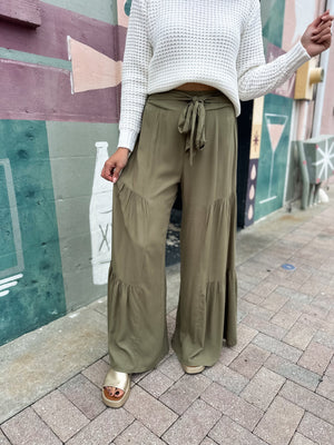 Just So You Know Wide Leg Pants - Olive