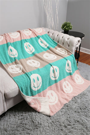 Smiley Reversible Throw Blanket - Teal