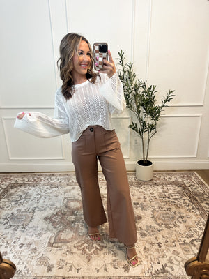 Alicia Mid Rise Pleather Wide Leg Pants - Taupe