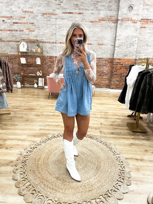 Southern Belle Pleated Denim Romper - Light Wash