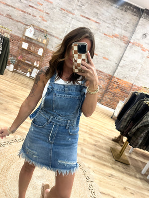 Out With The Girls Frayed Hem Overall Skirt