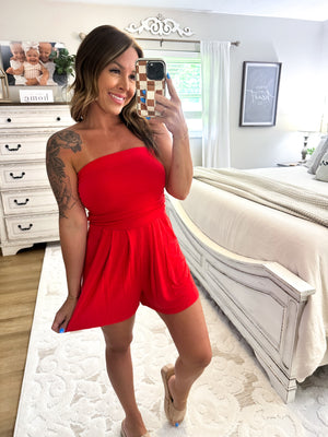 Chasing Happiness Strapless Romper - Red