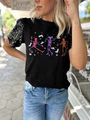 Cowgirl Skeleton Sequin Sleeve Top