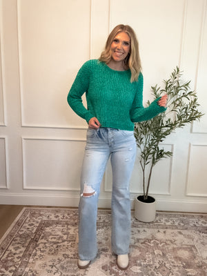 Warm Smiles Chenille Sweater - Kelly Green