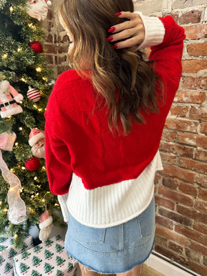 Made For More Cropped Sweater - Red/Ivory