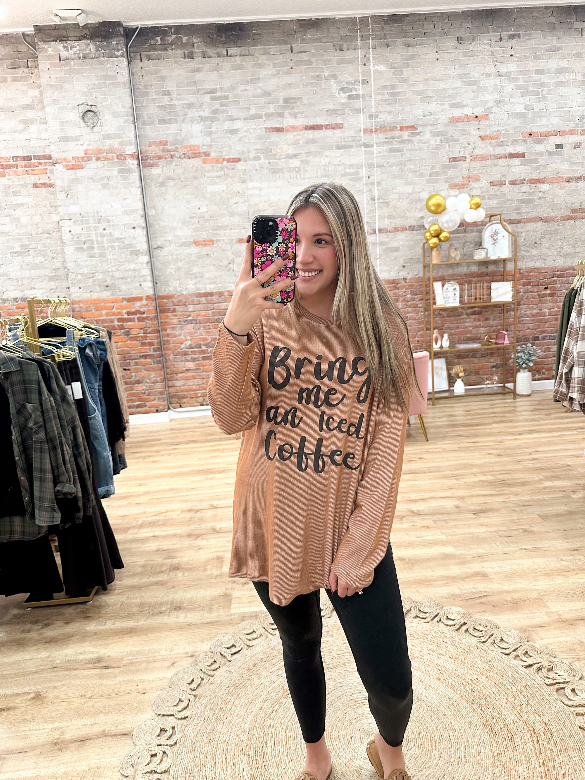 Iced Coffee Ribbed Oversized Tunic Top