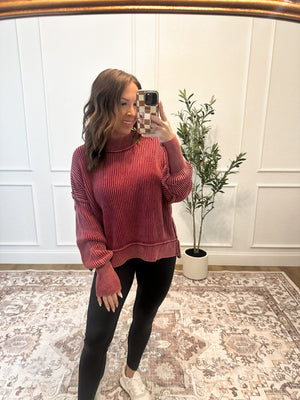 Falling Fast Oversized Cropped Sweater - Wine