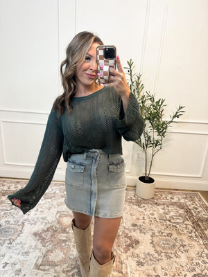 Feels Like Love Open Knit Cropped Sweater - Jade