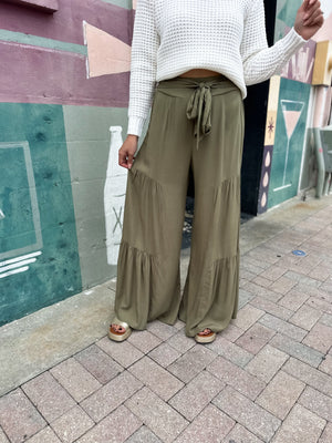 Just So You Know Wide Leg Pants - Olive