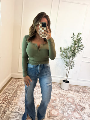 Where It Ends Henley Top - Olive